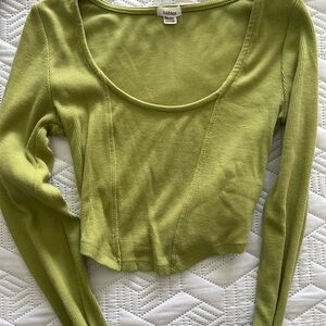 Garage Lime Green Ribbed Long Sleeve Top